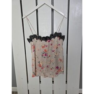 Zara Women Dainty Camisole Tank Top‎ Pink Floral Eyelash Lace Trim Small